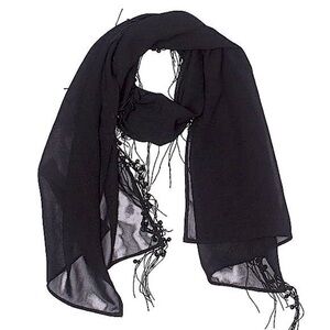 Freya Black Beaded Fringe Sheer Lightweight Evening Scarf Wrap Shawl